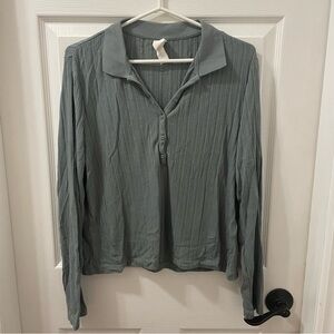 Long Sleeve Ribbed Polo Top